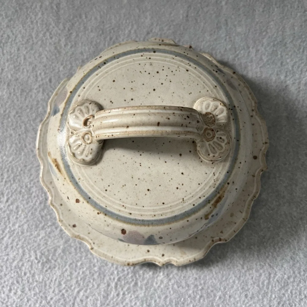 VTG Studio Art Pottery Cheese Dome Butter Dish Signed Rustic Farmhouse Plate Lid